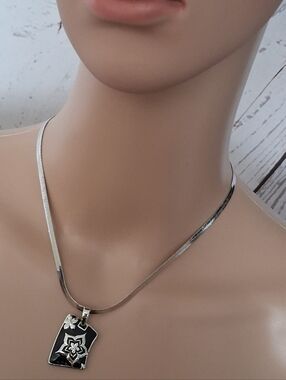 Lia Sophia Silvertone And Black Floral Pendant Necklace - Women Jewelry